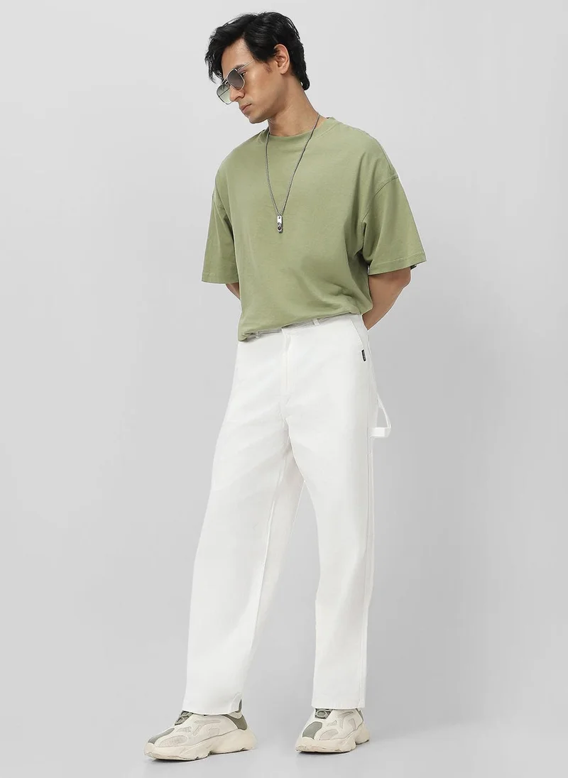 Urbano Fashion  Urbano Fashion Men's White Loose Baggy Fit Solid Carpenter Trouser Pant with 5 Pockets Non-Stretchable for Men | Best Price UAE
